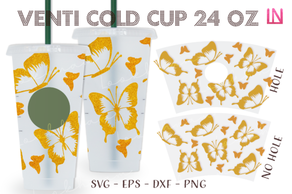 Butterflies 24 Oz Venti Cold Cup Wrap: Graphics & Crafts