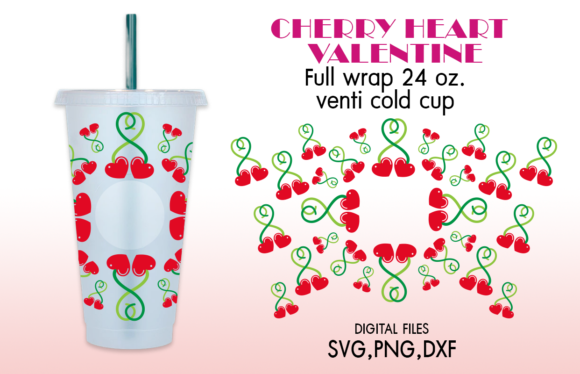 Cherry Heart Valentine Venti Cold Cup Graphics & Crafts