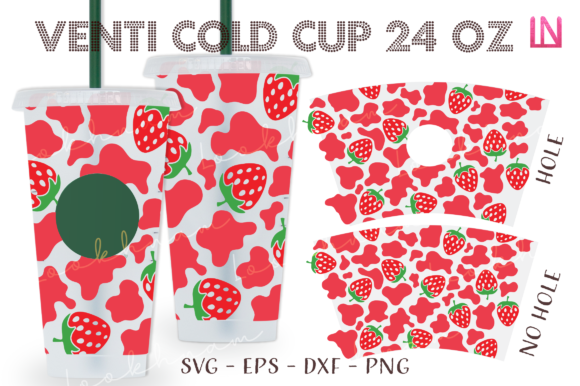 Cow Strawberry Venti Cup Wrap Graphics for Crafts