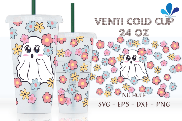 Cute Ghost Floral Venti 24 Oz Wrap SVG for Crafts & Graphics