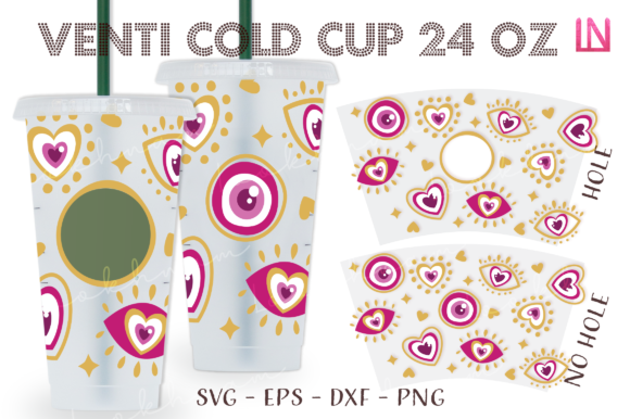 Heart Boho Evil Eye 24 Oz Venti Cold Cup: Graphics & Crafts