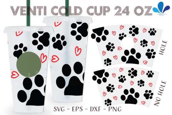 Heart Dog Paw Print Venti Cup SVG Graphics & Crafts