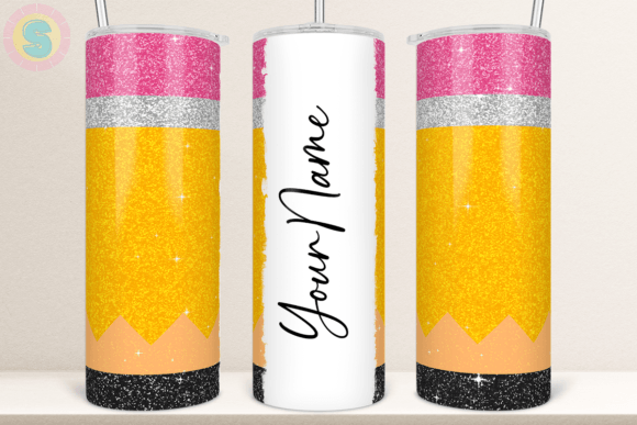 Pencil Glitter Add Your Name Tumbler: Graphics & Crafts