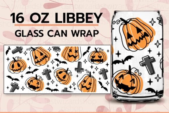 Pumpkins Bat 16oz Libbey Beer Can SVG: Graphics & Print