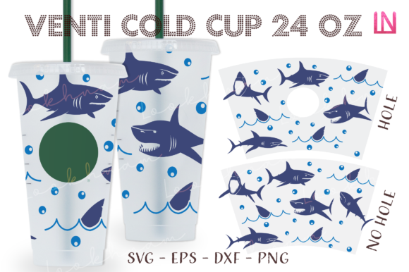 Shark Ocean 24 Oz Venti Cold Cup Wrap: Craft Graphics