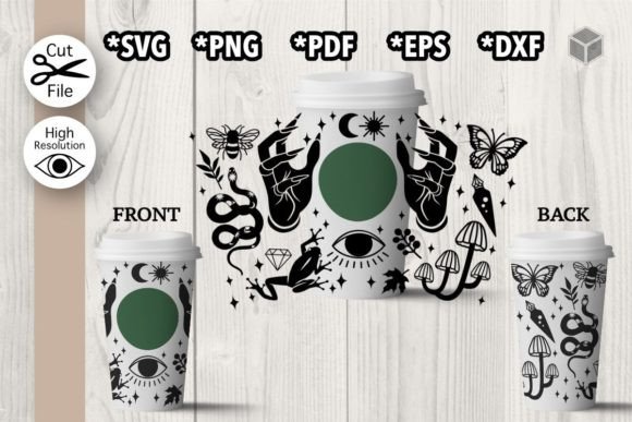 Witchy Hot Cup Wrap Template: Graphic Templates & Graphics